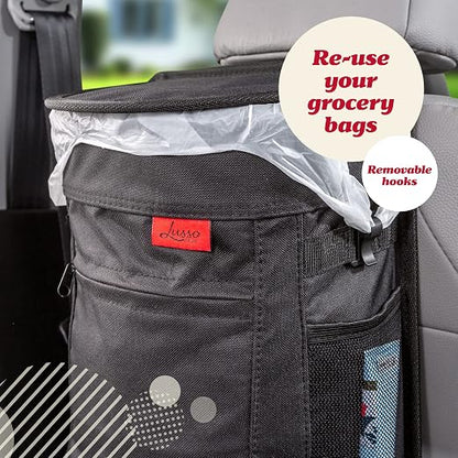 Lusso Gear Spill-Proof Car Trash Can - Easy to Clean Hanging Garbage Bin - Leak-Proof Lid, Removable Liner, Waterproof - Keeps Truck, SUV, Car, Minivan Clean & Odor Free - 2.5 Gallon Tan Car Trash Can