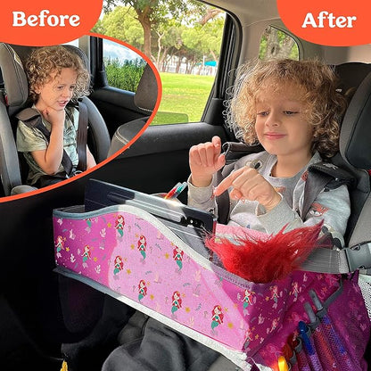 PILLANI Kids Travel Tray for Car - Toddler Car Activities, Car Seat Tray with Activity Sheets & Pens, Road Trip Essentials for Car & Airplane, Travel Lap Desk Accessories - Road Trip Activities Toys