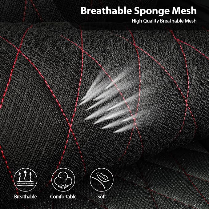 CAR PASS Thick Foam 3D Air Mesh Leather Car Seat Covers Front Seats Only, Breathable Premuim Leather Two Front Seat Cover, Airbag Compatible Universal Fit for 95% Sedan Van Truck SUV,Black and Red