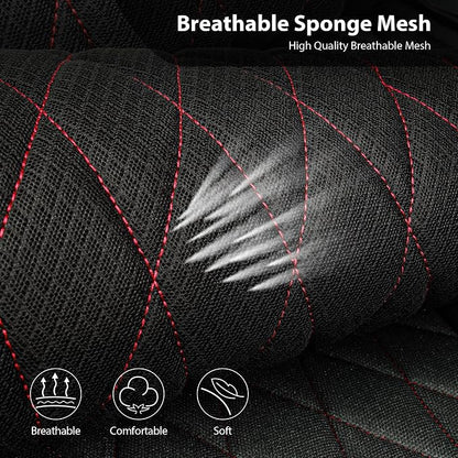 CAR PASS Thick Foam 3D Air Mesh Leather Car Seat Covers Front Seats Only, Breathable Premuim Leather Two Front Seat Cover, Airbag Compatible Universal Fit for 95% Sedan Van Truck SUV,Black and Red