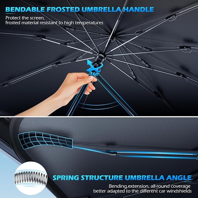 [2026 Upgrade] FLORICH Windshield Sun Shade, UPF80+ Sunshade for Car Windshield Blocks Heat & UV Rays, Car Sun Shade Umbrella Protect Interior from UV Keep Car Cooler Foldable M 57”x32”