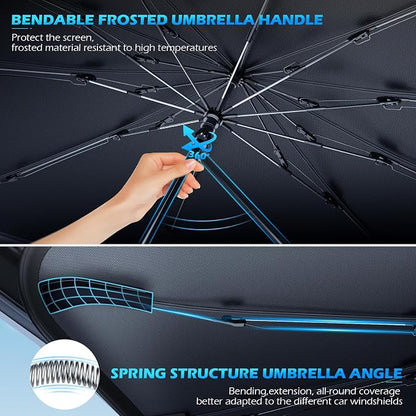 [2026 Upgrade] FLORICH Windshield Sunshade Umbrella Foldable Car Windshield Sun Shade Cover Protect Interior from UV Keep Car Cooler Foldable Large(61" L x 33" W)