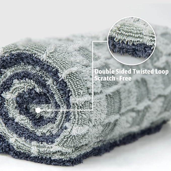 Greenfound 1000GSM Car Drying Towel 18"x24", Edgeless Double Twist Pile, Ultra Absorbent Microfiber Towel, Scratch-Free Lint-Free Streak-Free for Auto Detailing & Car Wash – Check Silver&Grey