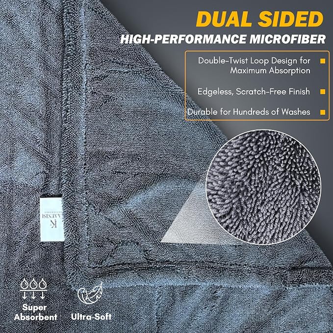 Premium Microfiber Car Drying Towel - 20in x 30in - 1200GSM - Dual Sided, Super Absorbent