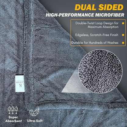 Premium Microfiber Car Drying Towel - 20in x 30in - 1200GSM - Dual Sided, Super Absorbent
