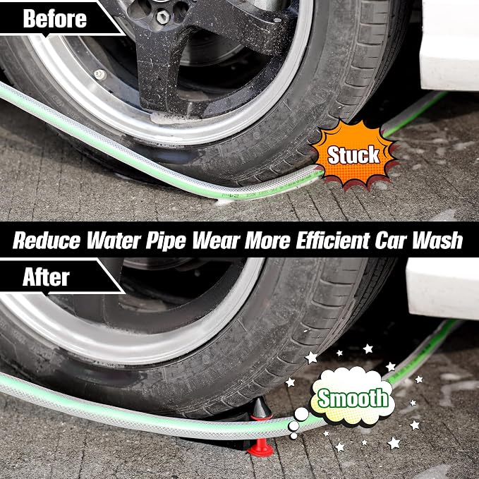 Dreyoo 4 Pcs Car Hose Guide, Tire Hose Roller for Car Washing, Detailing Tire Hoses Guide Preventing Pressure Washer Hoses Stuck Under The Wheels, Plastic Wash Tool to Avoid Snagging(Black)