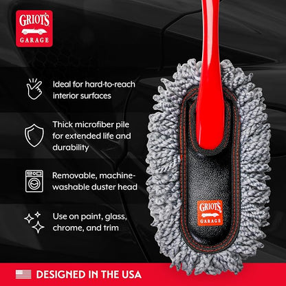 Griot's Garage Microfiber Mini Duster for Car Interior Cleaning and Detailing, Cleans Paint, Glass, Chrome, and Trim, Storage Bag Included, 11412