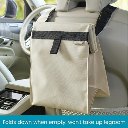 High Road TrashStash Hanging Car Garbage Bag with Push-Close Lid and Waterproof Bin for Cars, SUVs and Trucks - Holds 3 Gallons of Car Trash, Tan