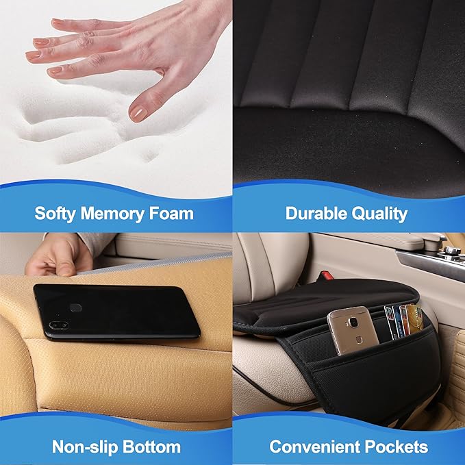 Lofty Aim Premium Car Seat Cushion, Driver Cushion with Comfort Memory Foam & Non-Slip Rubber Bottom, Car Seat Pad Works with 95% of Vehicles and Office Chair or Home (Black)
