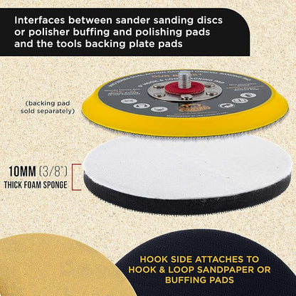 Dura-Gold Pro Series 5" x 10mm Soft Density Sanding Interface Pad, 2 Pack - Hook & Loop Foam Protection Cushion, Used Between Sander Sanding Discs, Polisher Polishing & Backing Pads - Auto Detailing