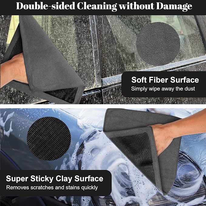 Clay Towel 2 Pack 12 x 12 Inch, Gray Clay Bar Towel for Auto Detailing Microfiber Car Cloth Cleaner Automotive for Car Detailing