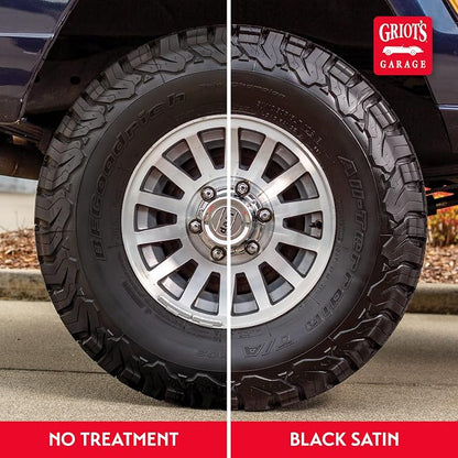 Griot's Garage Black Satin Tire Coating, Provides a Low-Gloss, Satin Finish, Non-Greasy, Long-Lasting, Quick-Drying, Easy-to- Use, No Mess, 10951, 15oz