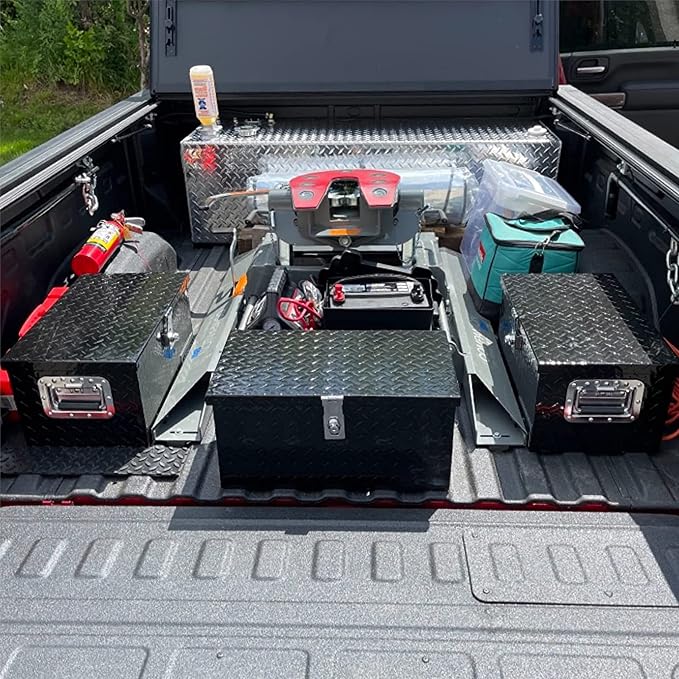 20 Inch Tool Box Flatbox Truck Car Outdoor Trailer Pickup Underbody Toolbox,RV Storage Organizer,Underbed Tools Organizer W/Lock & Keys, Black Aluminum 5 Bar Tread(20''X12''X9.5'')