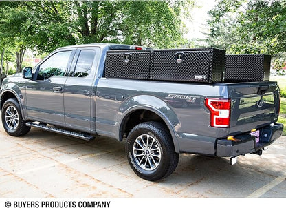 Buyers Products 1721561 Black Aluminum Diamond Tread Topsider Truck Box With Drop Door, 96x13x16 Inch, Weather Resistant, Locking Compression Latch, No Drill Install, Made in USA