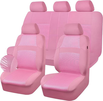 CAR PASS Pink Car Seat Cover Full Sets, Air Breath in Summer Mesh Seat Cover 5mm Sponge Airbag Composite, Cute for Women Girly, Universal Fit SUV, Vans, sedans,Trucks, Automotive Interior All Pink