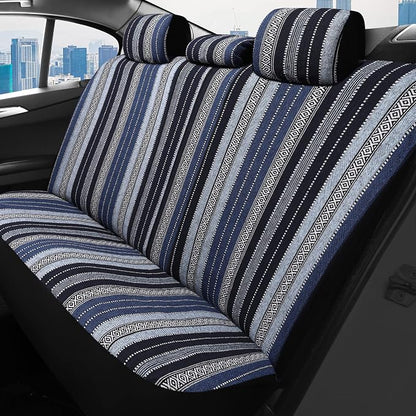 HAIYAOTIMES Baja Saddle Blanket Car Seat Covers Full Set with Seat Belt Pads, Washable Breathable Seat Covers for Cars, Universal Fit Interior Covers for Most Sedan Truck SUV, Airbag Compatible, Blue