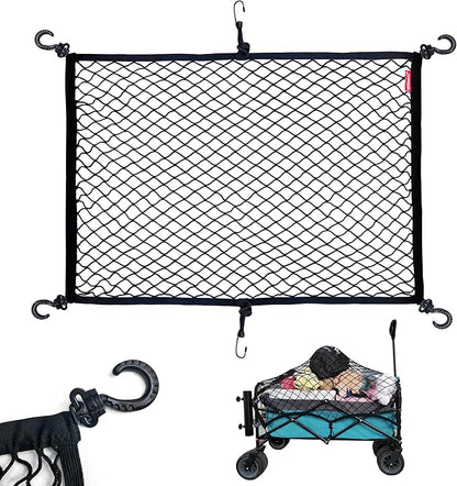 MAMIKO Cargo Net for Utility Folding Wagon, Garden Cart, Folding Trolley Cart, Beach Cart, Made of Heavy Duty Nylon Net with Storage Bag / 43.3"X27.6"to 78.7"×51.1"