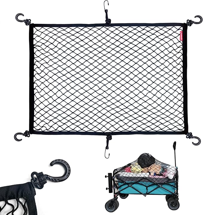 MAMIKO Cargo Net for Utility Folding Wagon, Garden Cart, Folding Trolley Cart, Beach Cart, Made of Heavy-Duty Elastic Nylon net 24"X35.5"to 47"×71"