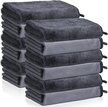 12 PCS Microfiber Towels for Cars 24x16 Inch Microfiber Cleaning Cloths Bulk Soft Car Detailng Towel Cloths 600 GSM Detailing Buffing Quick Drying Towel Polishing Waxing Auto Detailing Towel Cloth