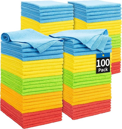 Microfiber Cleaning Cloth, 100 Pack Cleaning Rags Microfiber Towel Bulk Absorbent Lint-Free Wash Cloths, All-Purpose Shop Towels for Cars, Automotive, Garage, Home & Kitchen 11.5"*11.5"
