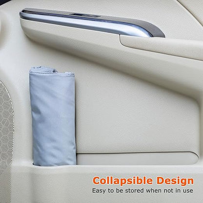 Ginsco New Leak-Proof Travel Car Trash Bag, 3.5 Gallons Large Capacity Hanging Car Trash Can with Hook and Loop Lid and Handle, Multipurpose Trash Bin with Storage Pockets for SUV RV, Atomic Silver