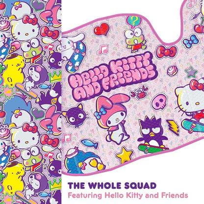 Carbella Hello Kitty and Friends Car Windshield Sun Shade, Official Sanrio Accordion Style Sunshade for Car Window, Cute Car Sun Shade Windshield, Hello Kitty Car Accessories for Women (HK & Friends)