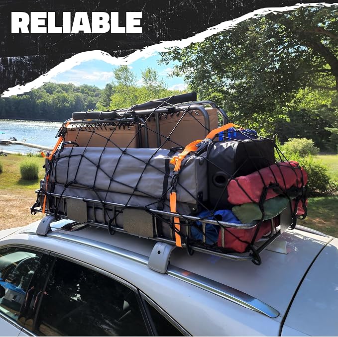 Mockins 39"x36" Elastic Cargo Net for Pickup Truck Bed, Cargo Racks & More | 6mm Thick Bungee Net with Hooks | Automotive Cargo Nets Stretching Up to 80"x75" | 4"x4" Heavy Duty Netting for Payloads