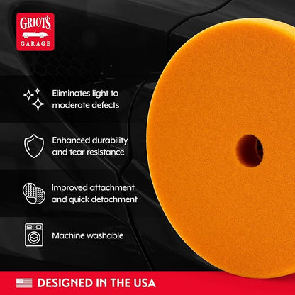 Griot's Garage Orange Foam Correcting Pads for Car Polishing and Detailing, Removes Light to Moderate Paint Defects, Durable, Machine-Washable, 10617, 6.5", Set of 2