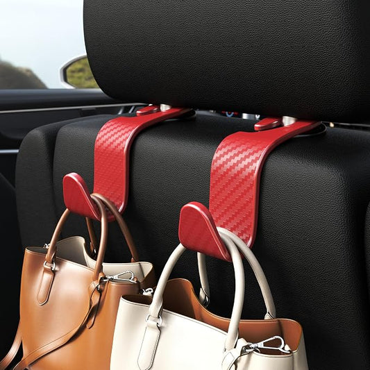 Amooca Car Seat Headrest Hook 4 Pack Hanger Universal Vehicle Car Storage Organizer for Handbag Purse Coat S Type Checkered Red