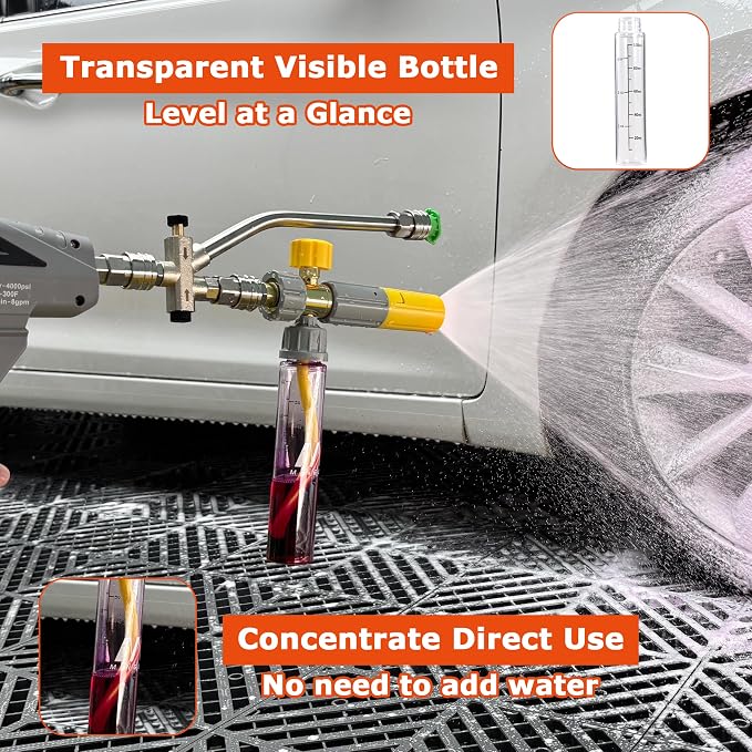 M MINGLE Pressure Washer Gun with Mini Foam Cannon, Dual Connector Accessory, Undiluted Foam Blaster with 5 Nozzle Tips, 1/4" Quick Connect for Car Wash, Patio, Deck Cleaning