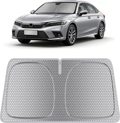 helloleiboo Windshield Sun Shade for Honda Civic 2022-2026 Graphene Honeycomb Heat Shield with UV Protection Foldable Custom Fit Front Window Sunshade Silver 56" x 28"