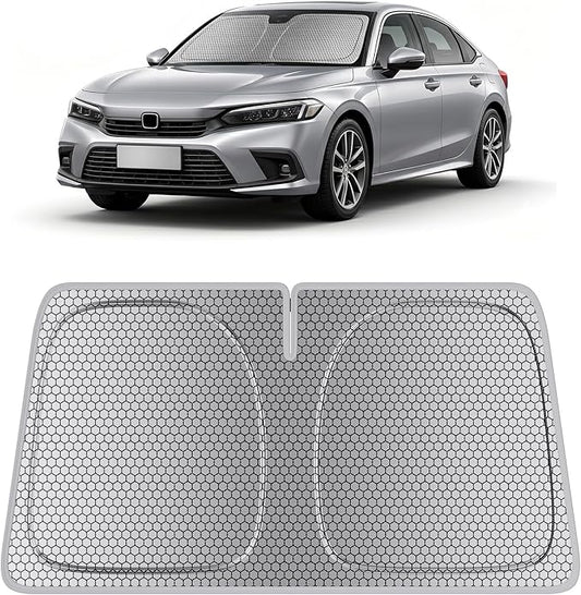helloleiboo Windshield Sun Shade for Honda Civic 2022-2026 Graphene Honeycomb Heat Shield with UV Protection Foldable Custom Fit Front Window Sunshade Silver 56" x 28"
