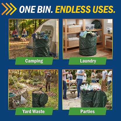 29.5-Gallon Pop up Outdoor Garbage Can Set - Set of 2 Collapsible Trash Cans for Parties, Yard Waste, or Laundry - Camping Accessories by Wakeman