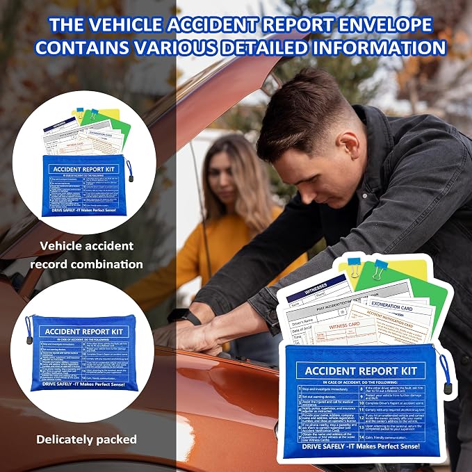 10 Pack Waterproof Vehicle Accident Report Kit Vinyl Pouch 6.9x9.3 inch Car Accident Kit Driver's Vehicle Inspection Report For Drivers Collect Organize and Report Vehicle Accident (10, Blue)