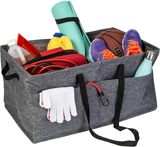 Honey-Can-Do Heavy Duty Large Collapsible Trunk Organizer with 3 Dividers, Exterior Pockets & Carrying Handles | Cargo Storage Bin for SUV, Truck, Groceries & Tools