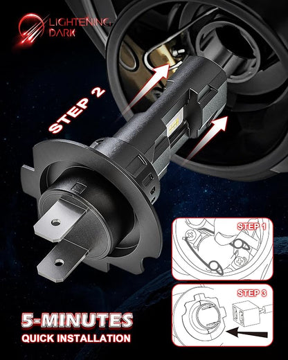 H7 Bulbs, No Adapter Required 400% Brightness 6500K Xenon White Fanless Non-Polarity Plug and Play Fog Bulb (Pack of 2)