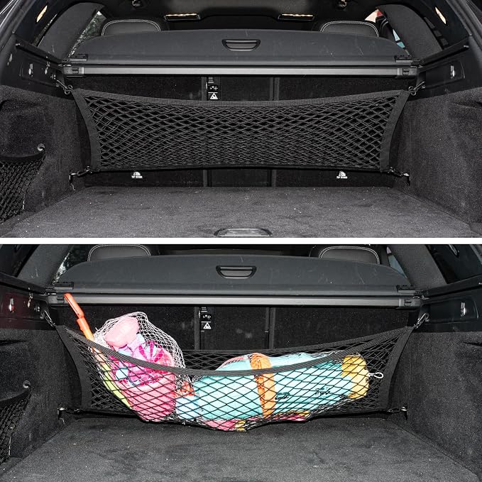 Cargo Net for SUV Trunk Net Organizer 35.4 x 11.8 inches, Elastic Heavy Duty Storage Mesh Net with Hooks Double-Layer Car Rear Cargo Net for Sedan, Vehicle