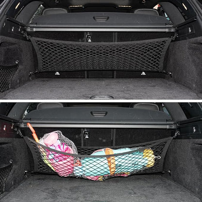 Cargo Net for SUV Trunk Net Organizer 35.4 x 11.8 inches, Elastic Heavy Duty Storage Mesh Net with Hooks Double-Layer Car Rear Cargo Net for Sedan, Vehicle