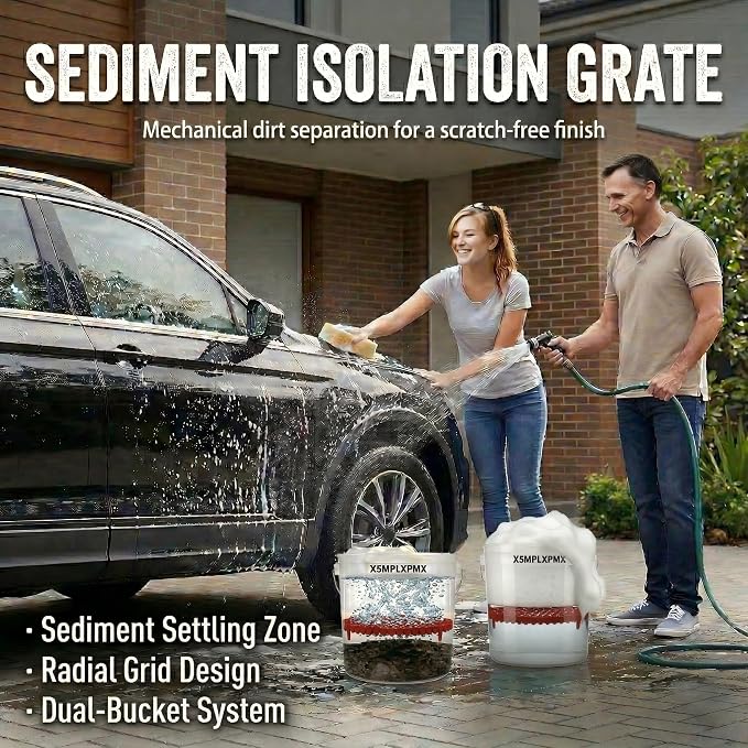 10.4" Heavy Duty Car Wash Bucket Insert (2-Pack) & Wash Mitt Kit - 10.6 oz Detailing Dirt Separator & Grit Trap, Scratch-Free Auto Wash, Fits 3.5 to 5 Gallon Buckets (Red Kit)