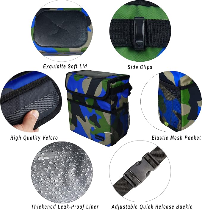 SIBOFUEGO Cute Car Trash Can with Lid – Multipurpose Collapsible Trash Bin for Car, Leak-Proof Organizer, Waterproof Garbage Can with Storage Pockets & Adjustable Straps, 2 Gallons (Camo Blue)