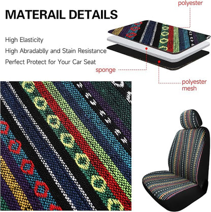 HAIYAOTIMES Baja Saddle Blanket Car Seat Covers Front Set with Seat Belt Pads, Washable Breathable Seat Covers for Cars, Universal Fit Interior Covers for Most Cars, Airbag Compatible, Red/Blue
