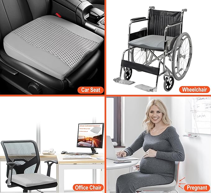 Lofty Aim Car Seat Cushion, Comfort Memory Foam Car Cushions for Driving - Sciatica & Lower Back Pain Relief, Driver Seat Pillow for Auto, Office Chair, Wheelchair - 4D Mesh Gray