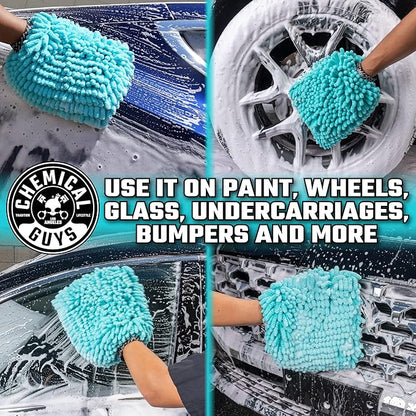 Chemical Guys MIC513 Big Noodle Chenille Microfiber Scratch Free Supersized Car Wash Mitt for Cars, Trucks, SUVs, RVs & More, Turquoise (11" x 12")