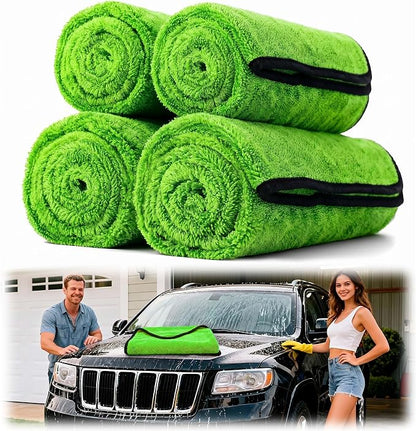 Aidoclip 4PCS Car Drying Towel Microfiber Detailing Kit - 36x24 in Car Towels Cleaning Supplies, Reusable Shammy Quick Dry Cloth for Carwash, for Auto, Boat, RV, Garage & Home (Green)