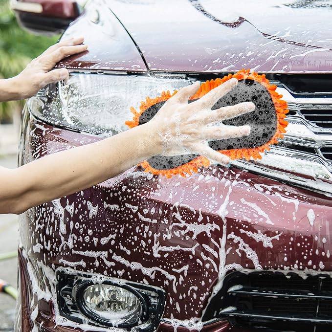 SCRUBIT Microfiber Car Wash Sponge - Non-Scratch Wash Mitt Microfibers for Cleaner Cars, Great for Everyday Cleaning - Automobile Cleaning Sponges Essential Part of Any Washing Kit - 2 Pack