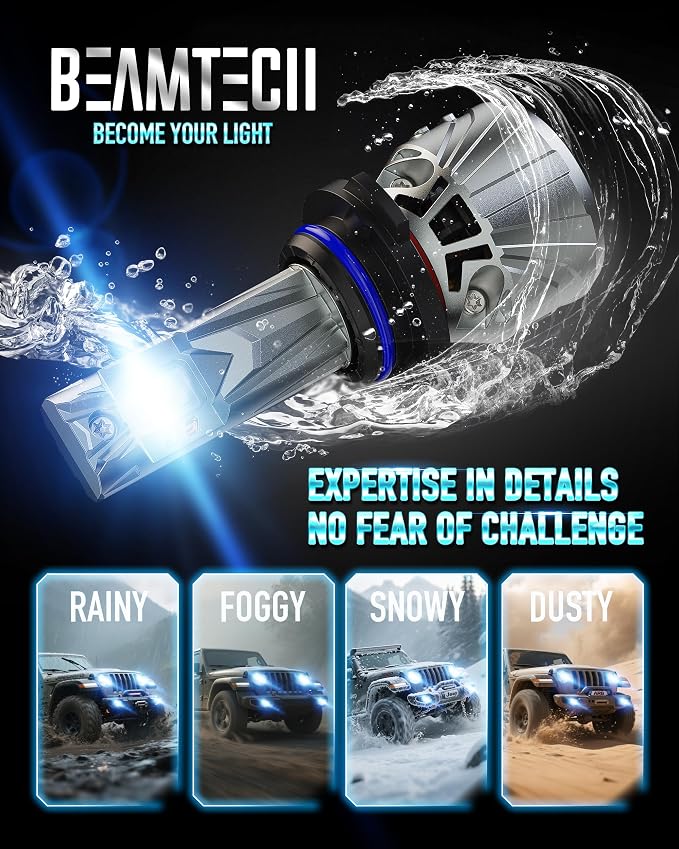 BEAMTECH 9012 Bulb, 800% Brighter High Speed Fan 6500K Xenon White 9012 Light Bulbs or Fog Lights Pack of 2