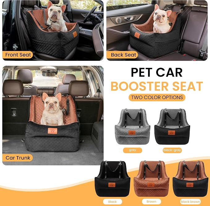 Dog Booster Car Seat for Small to Medium Dogs Up to 35 lbs, Elevated Pet Car Seat with 2 Safety Belts, Detachable Washable Cover, Non-Slip Stable Base, Front/Back Seat Travel Booster
