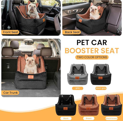 Dog Booster Car Seat for Small to Medium Dogs Up to 35 lbs, Elevated Pet Car Seat with 2 Safety Belts, Detachable Washable Cover, Non-Slip Stable Base, Front/Back Seat Travel Booster