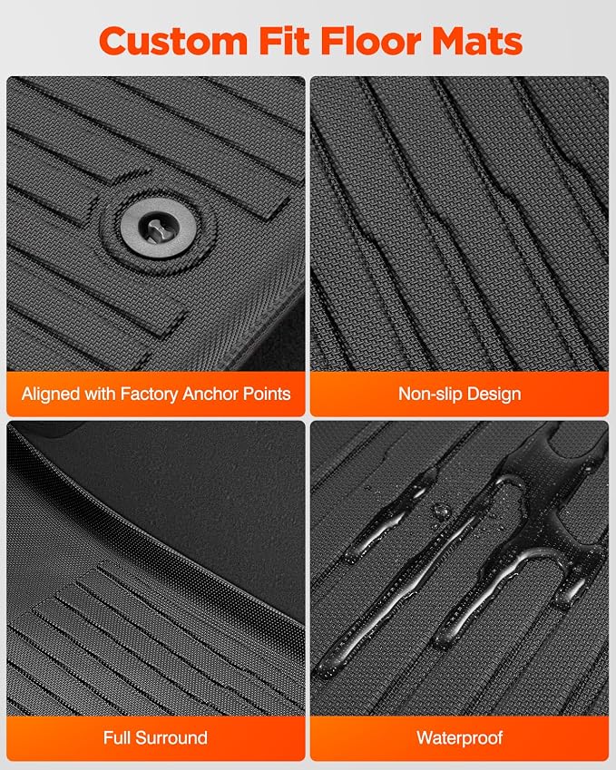Car Floor Mats for Traverse Enclave: 2009-2017(Only with 2nd Row Bucket Seats) Cargo Trunk Liner, All Weather Rubber Accessories Tapetes Para Custom Fit for Chevy Traverse for Buick Enclave SUV Carpet
