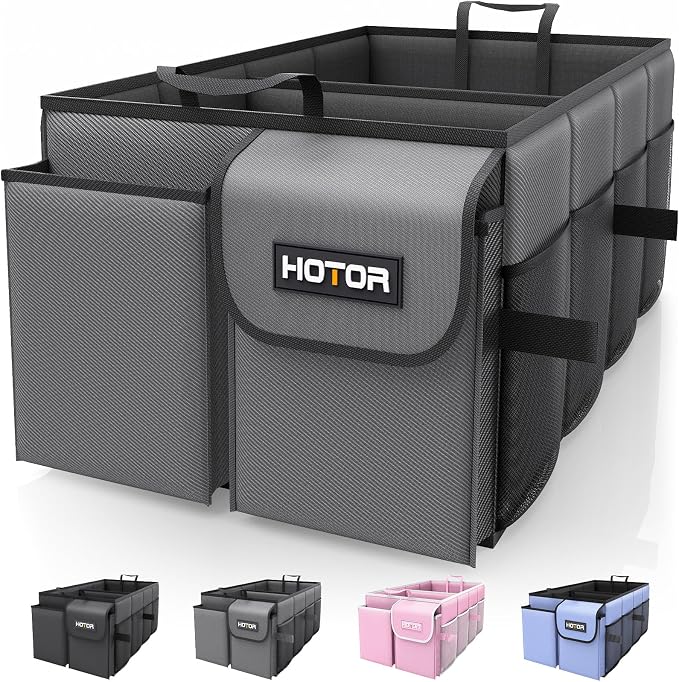 HOTOR Trunk Organizer for Car - Car Organizer, Foldable Trunk organizer for SUVs & Sedans, Sturdy Organization for Car Accessories, Tools, Sundries, Grey, 2 Compartments, 23.6"×14.2"×10.6"
